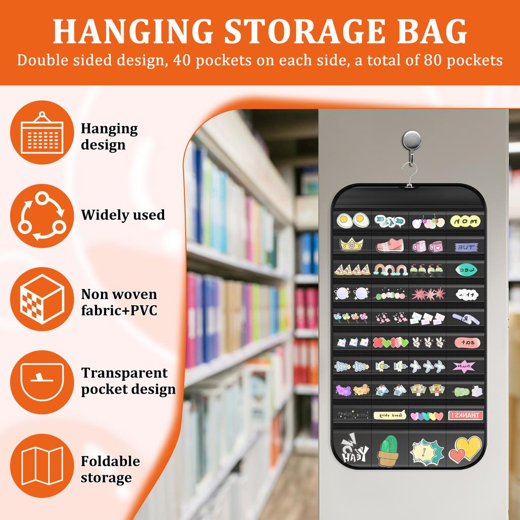 4 Stück tragbarer Heim-Hängeaufkleber-Displayständer doppelseitig 80 Taschen Klebeband Anstecknadel Clip Tasche geeignet für Sammler