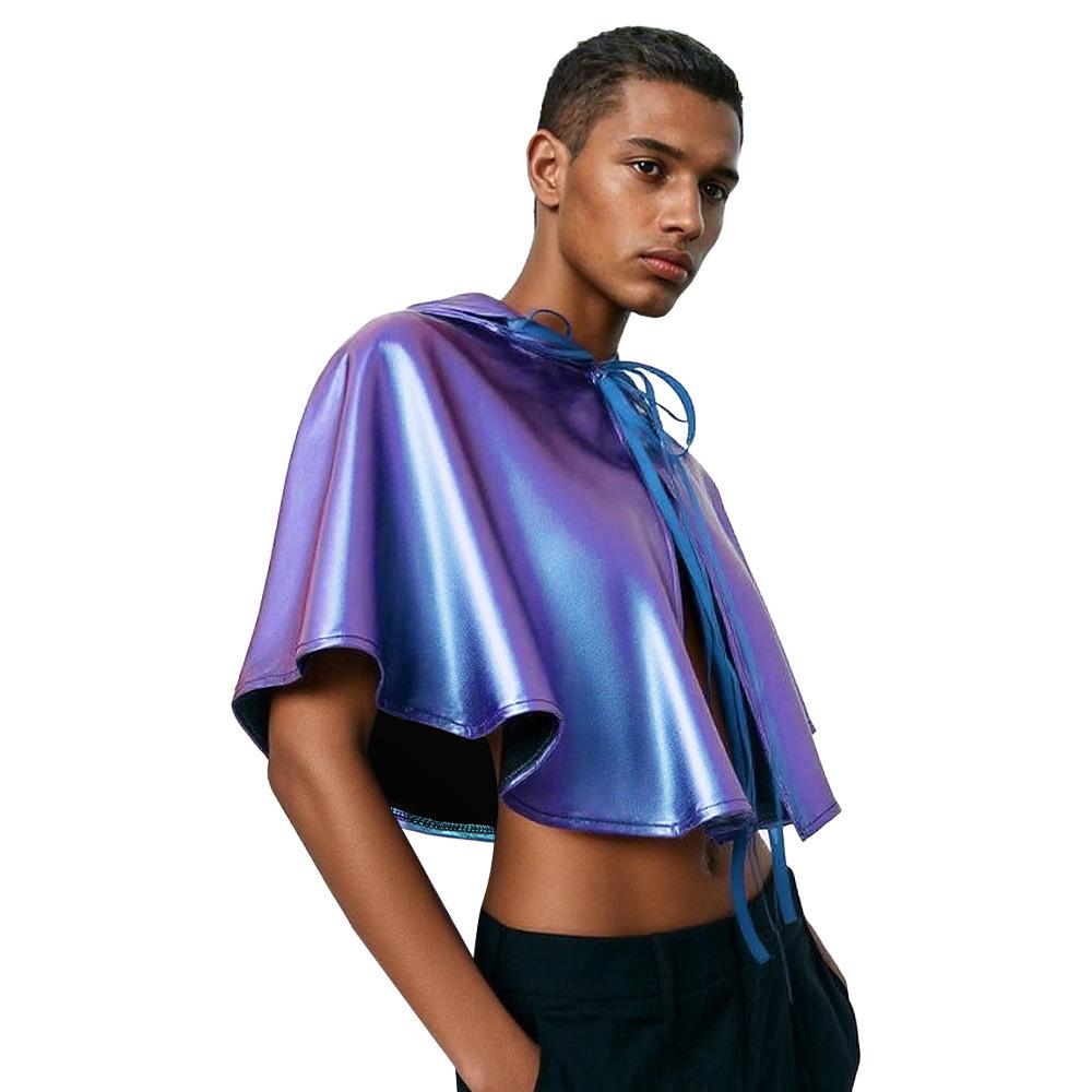 Halloween Hooded Cape Laser Blue Vampire Cosplay Sunscreen Suit Glossy Shawl Dopamine Show