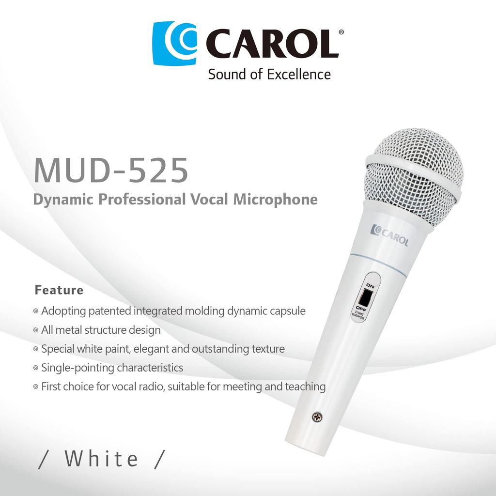 CAROL Professional Vocal Pearl XLR Patented for and with Switch and Cable Included MUD-525 Microphone, White, Dynamic, Unidirectional, High-Durability