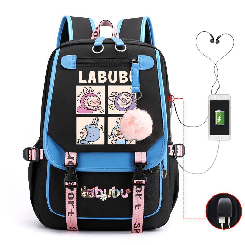 Cute LABUBU cartoon printed backpack for junior high school students with large capacity ins wind school bag