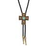 Vintage Faux Leather Cord Bolo Tie with Turquoises Crosses Pendant Adjustable Chain Necktie Necklace for Western Fashion