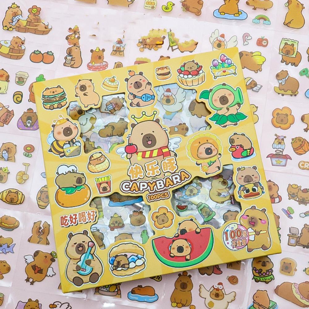 100PCS Stationery Children Sticker Cartoon Capybara Water Cup Decal  Birthday Gift
