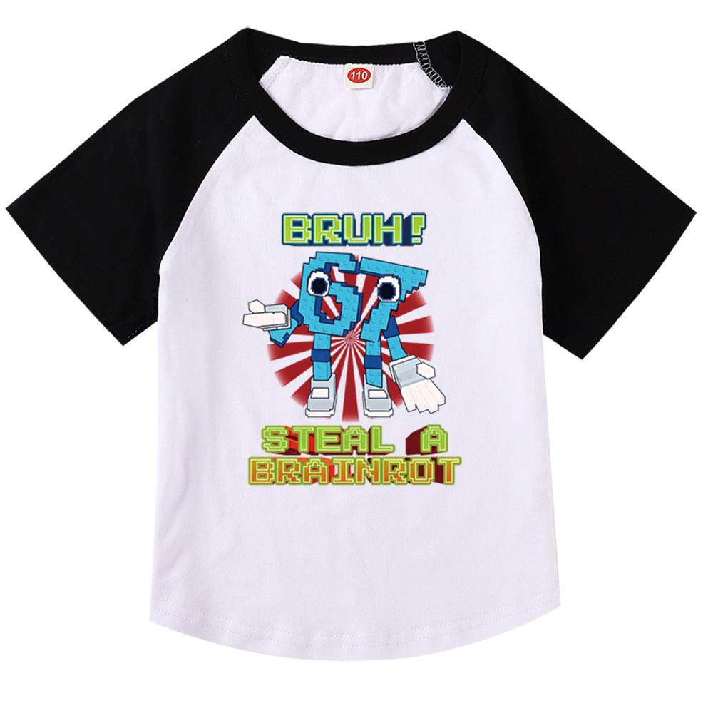 9192 Kids Girls Steal a Brainrot 67 Six Seven Print Raglan Short Sleeves Cotton T-Shirt