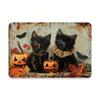 Vintage Black Cat Pumpkin Tin Sign, Halloween Scary Metal Poster Wall Decor