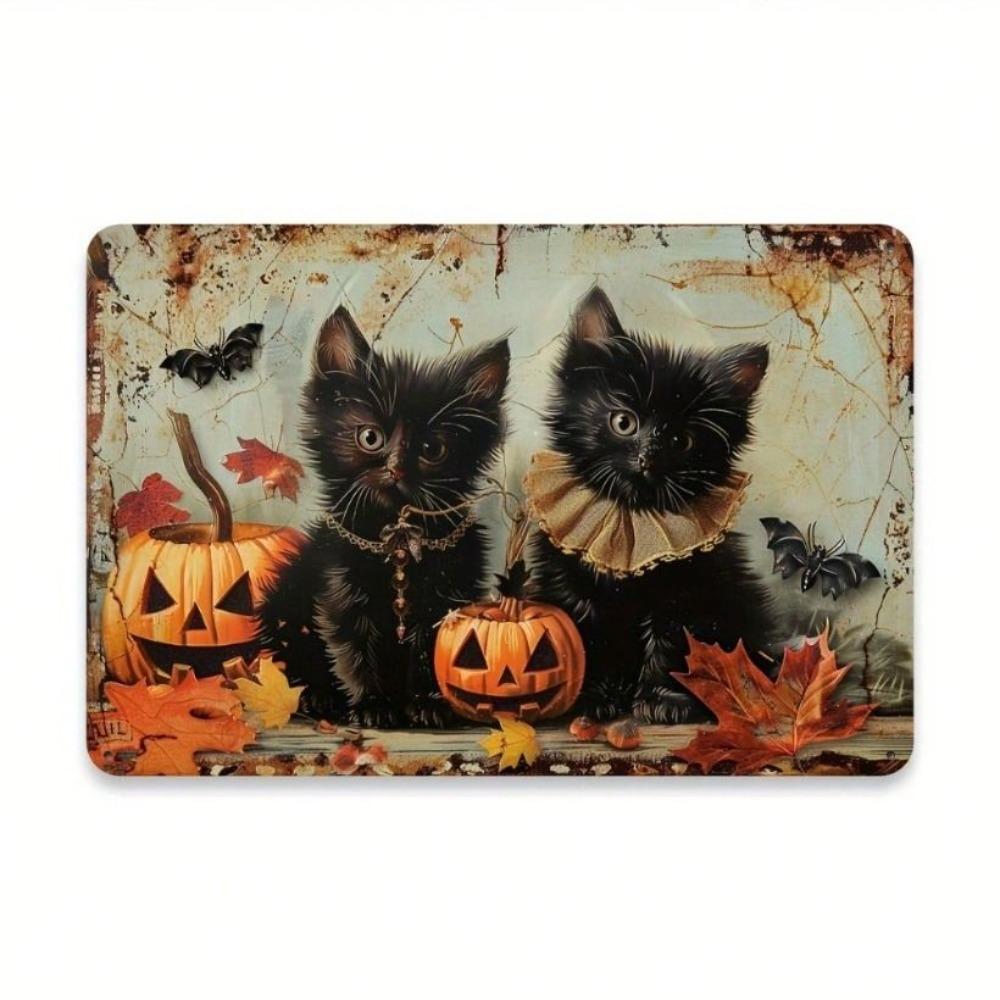 Vintage Black Cat Pumpkin Tin Sign, Halloween Scary Metal Poster Wall Decor