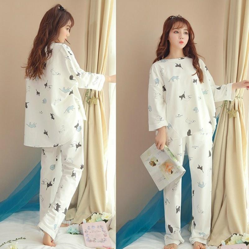 Women's Long-sleeve Sleepwear Spring and Autumn Casual Home Ladies Pajamas