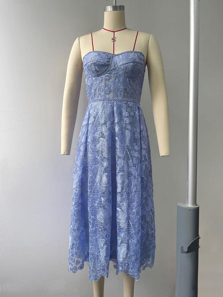 Summer Strapless Embroidered Lace Evening Gown - Sexy European & American Style