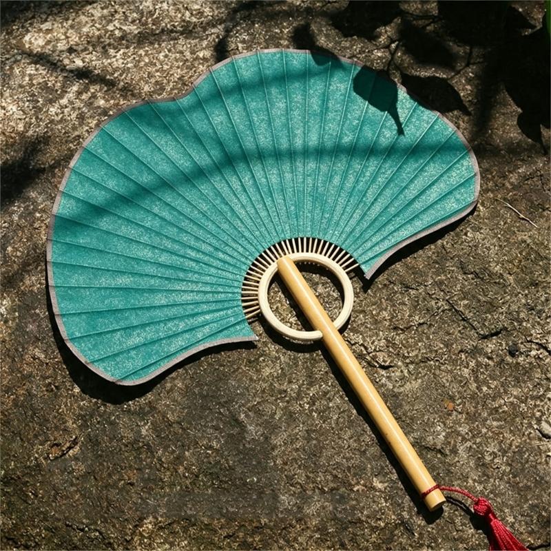 Handmade Hand Fan Handheld Cooling Fan Photograph Props Chinese Styles Fan with Long Handle for Cosplay Dances Party