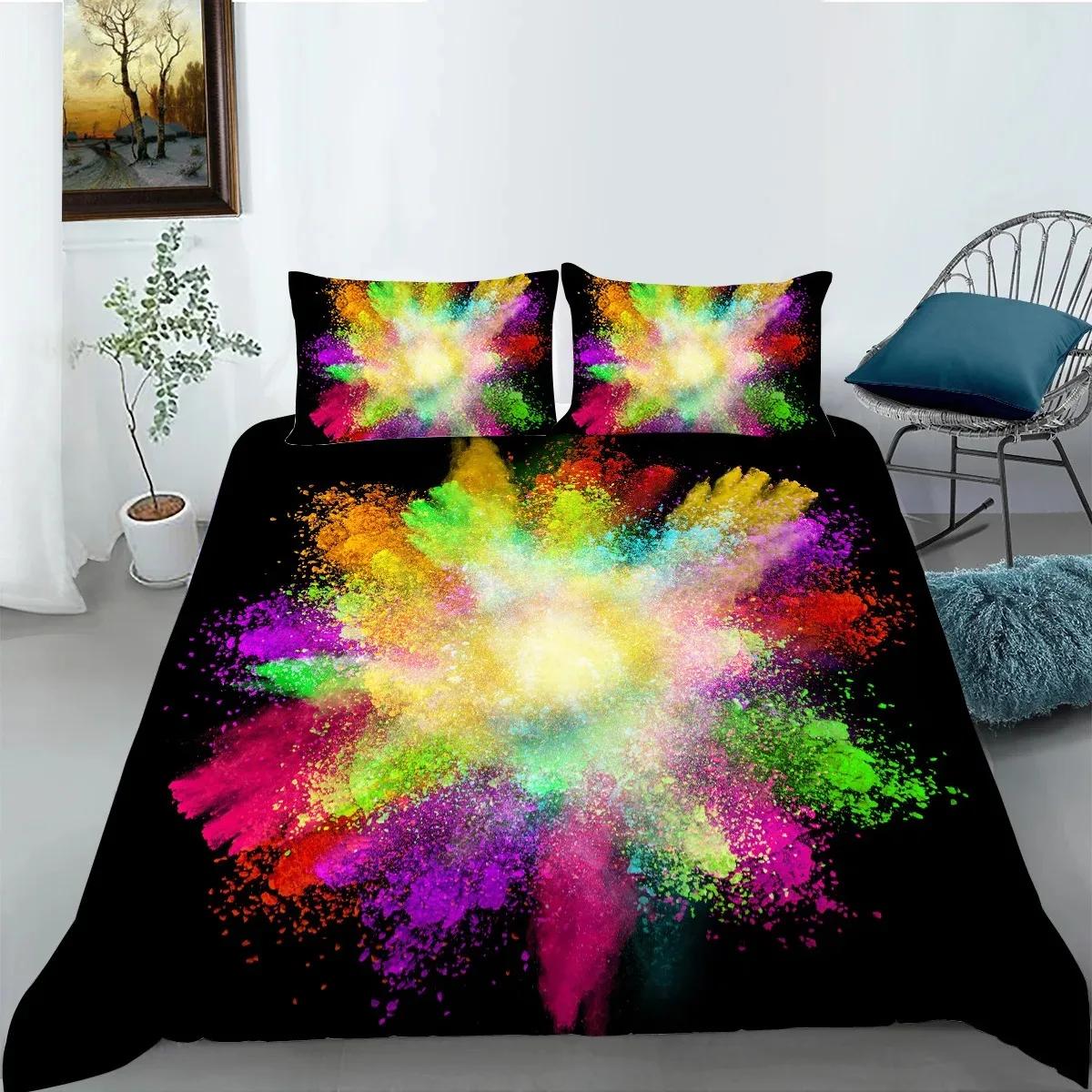 

Comforter Abstract King/Queen Sizecolorful Splash Ink Watercolor Paint Splatters Liquid Art Bedding Set For Boys Girlsblack Comforter (quilt)-EU Single(135*200cm)3pcs