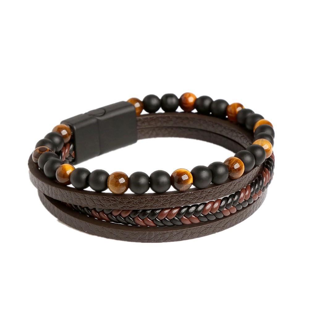 Men's Retro Leather Woven Bracelet with Magnetic Clasp - European & American Style