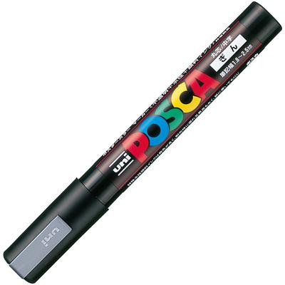 Mitsubishi Pencil Uni Posca Water-Based Sign Pen, Medium Point, Round Tip, Silver, PC5M.26, Pack of 10