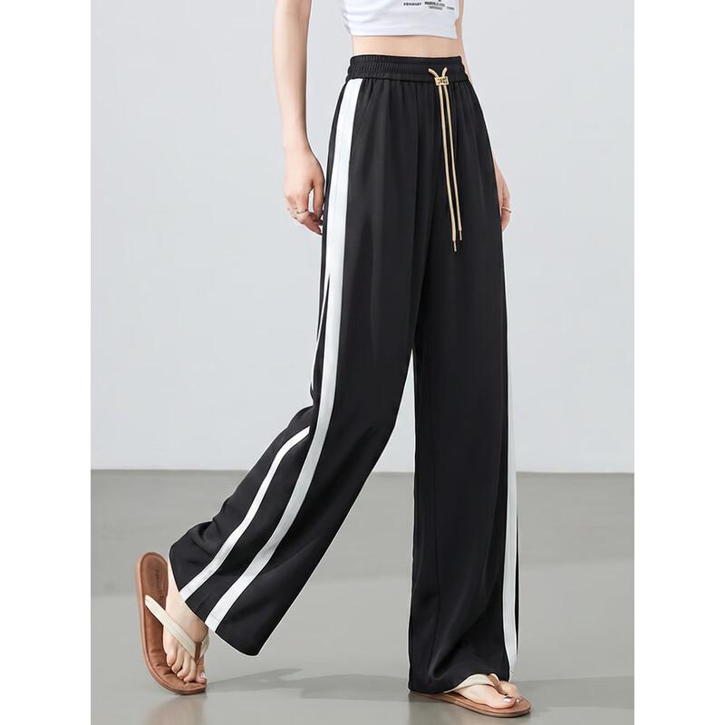 Women s High-Waist Relaxed Straight Leg Casual Sports Trousers S чёрный