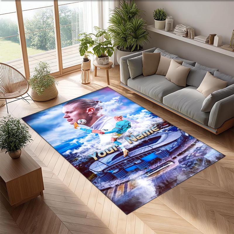 Erling Haaland Printed Crystal Velvet Rug Non‑Slip Crystal Velvet Carpet For Sofa Bedroom Indoor Home Decoration