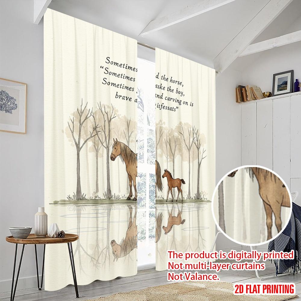 2 st 2D plattryck Fönsterdraperier Ridande häst Skog 100% Polyester Utan elektricitet Festdekorationer för Mångsidig användning