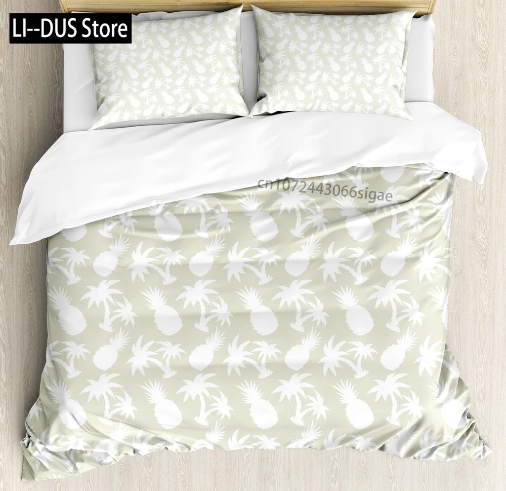 Pineapple Duvet Cover Set Tropical Theme Vintage Style Fruit Pattern Decor 3 Piece Bedding Set with 2 Pillow Shams Full Size