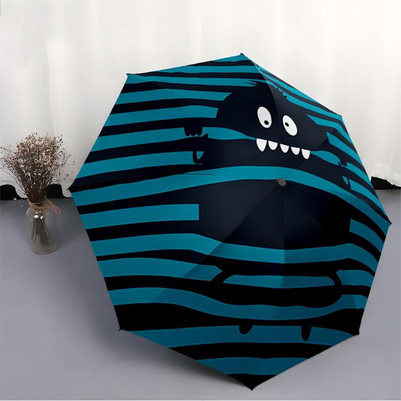 1pc Monster Stripes Fashionable Automatic Opening/Closing Folding Umbrella with 8 Bones, Windproof Portable, Daily Use321