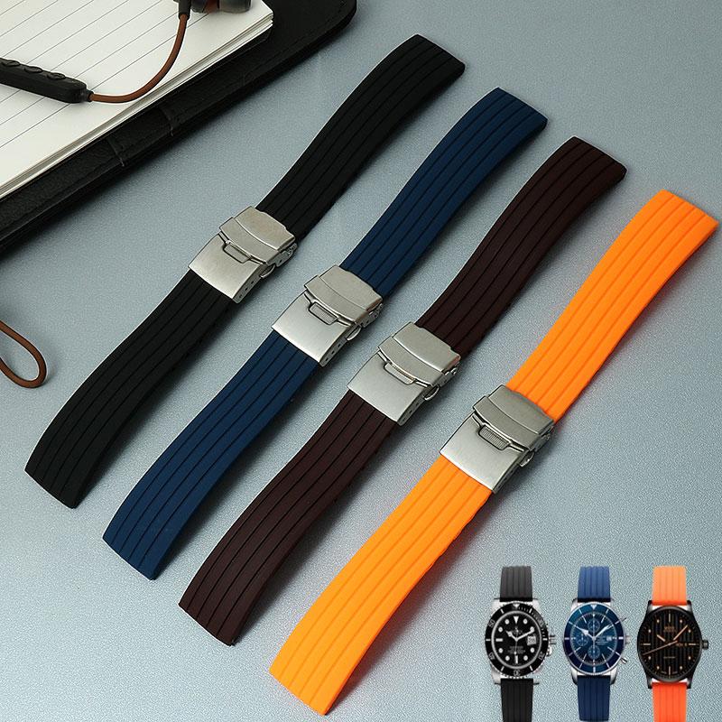 Safety buckle rubber watch strap Men 20 22mm For Seiko PROSPEX SKX007 Water Ghost Abalone Casio MDV-106 Silicone soft Watchbands