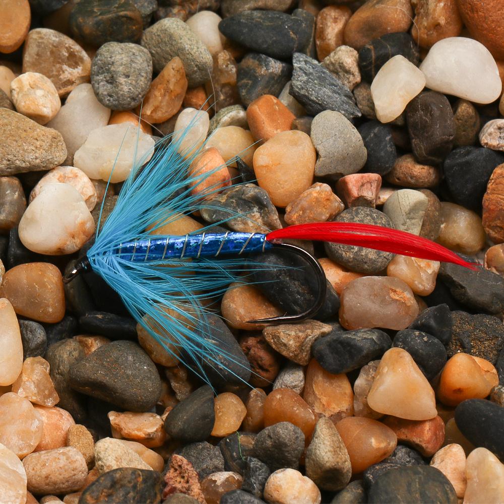 Bimoo 4# Blue Red Silver-Butcher Fly Rooster Hackle Realistic May Fly Adult Nymph for Trout Grayling Fishing Lures
