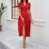 Γυναικείο Μοντέρνο Χρωματιστό Φόρεμα V-neck Κοντομάνικο