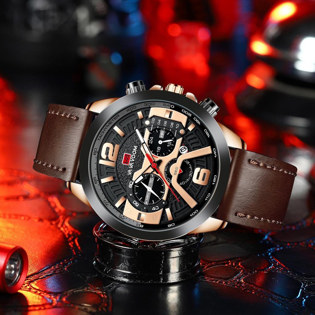 VA VA VOOM Mens Quartz Watches New Six Needle 8329 Casual Men's Watch Business Waterproof Date Quartz Watch Men Fashion Luminous Sport Clock