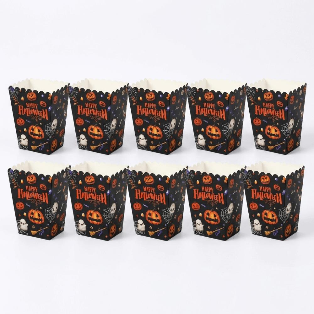 10PCS Decorative Popcorn Boxes Black Bat Spider Pattern Gift Packing Boxes Paper Material Novelty Party Favor Boxes