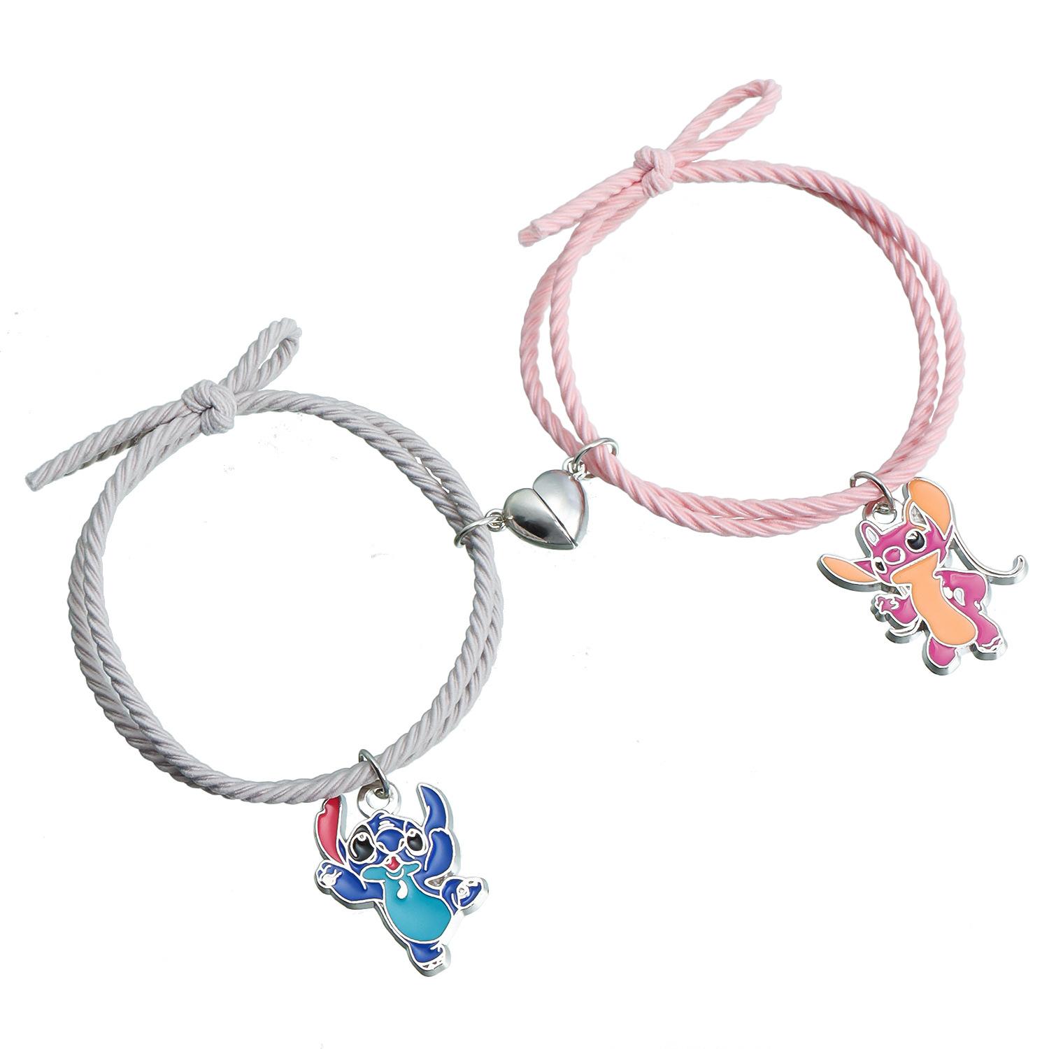 

Cartoon colored bunny bracelet couple bracelet a pair of small leather case love attraction magnet small accessories bracelet