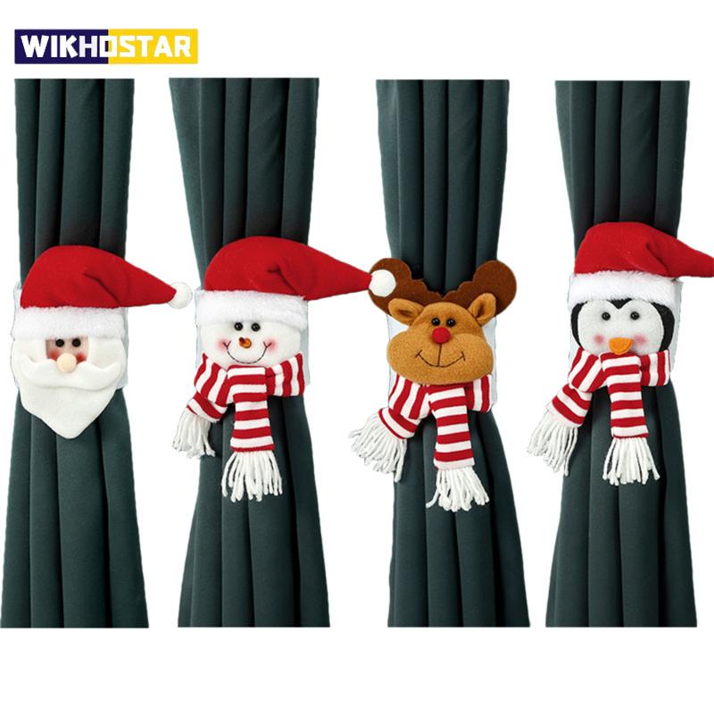 Christmas Cartoon Curtain Clasp Penguin Santa Claus Snowman Elk Holder Xmas Decor For Home Accessories