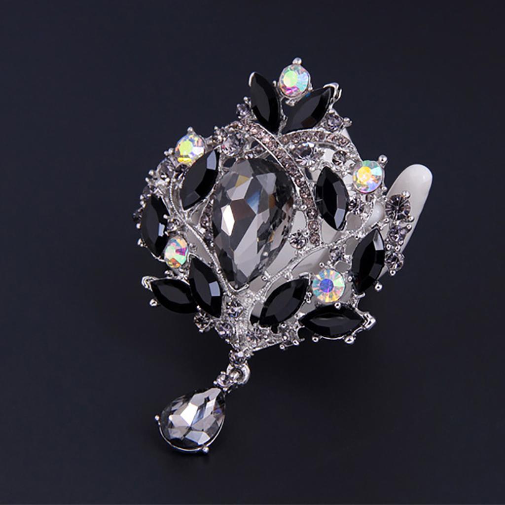 Damers Underbar Lyx Blomma Teardrop Strass Hänge Cocktail Broschnål