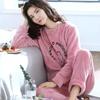 2PCS/Set Large Size Thickened Warm Flannel Pyjamas Female Autumn and Winter Long-Sleeved Coral Velvet Cartoon Girl Homewear