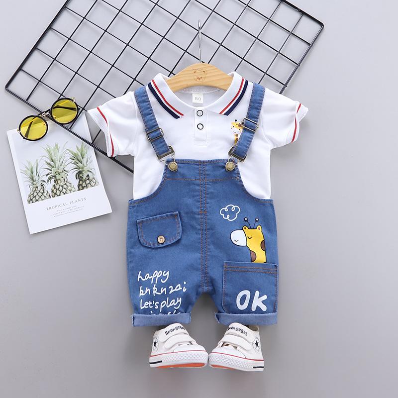 0-4 Years Children's Clothing Summer Boys Cartoon Casual Bib Shorts Two-piece Set