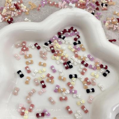 20Pcs Solid Color Minimalist Pearl Bows Nail Charms Bowknots Mini Resin Inlaid Nail Art Decorations For Diy Manicure