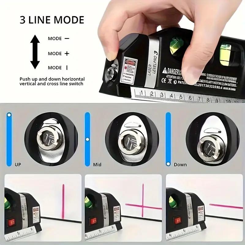 Laser Level Tool Multi-Purpose Laser Level Standard Cross Line Laser Level Beam Tool With Metric Ruler 8ft/2.5m For Picture Hanging Cabinet Tile Wall