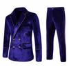 Men's 2023 Velvet Double-Breasted Suit with Gold Trim - European Size, Solid Color Formal Performance Set.