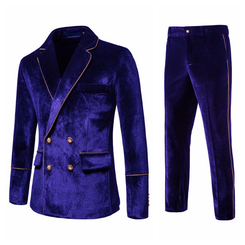 Men`s 2023 Velvet Double-Breasted Suit with