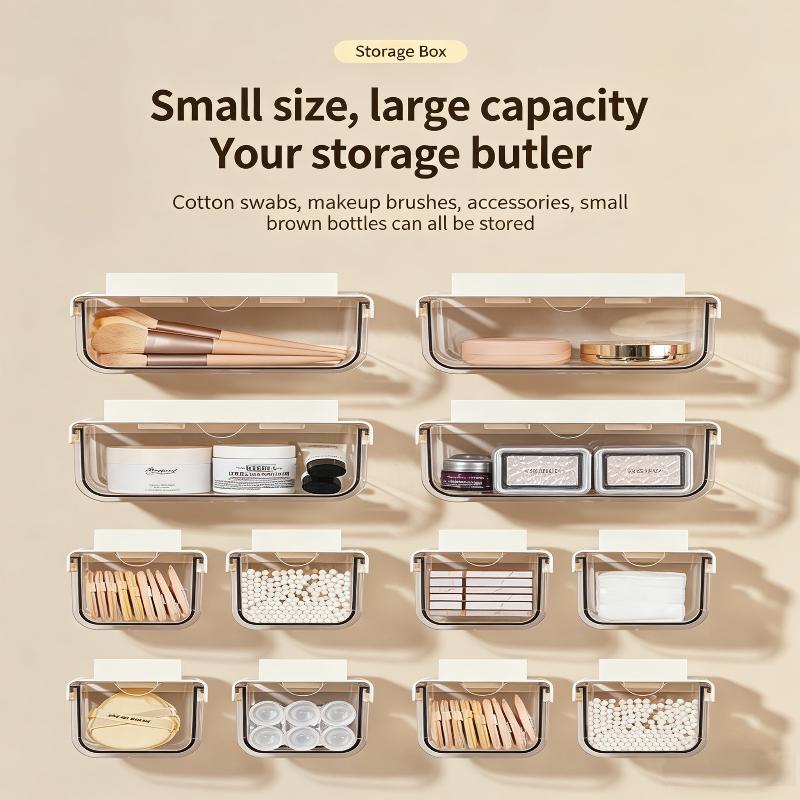 Drawer Storage Box Bathroom Transparent Suspended Cotton Swab Storage Box Under The Mirror Cabinet Pull-Out Storage Case