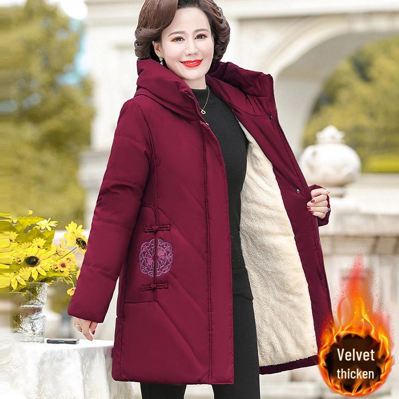 

Красная зимняя куртка средней длины для женщин среднего и пожилого возраста - Толстая, на хлопковом утеплителе, подходит для весны и осени 5XL (Recommended 150-165 jin)