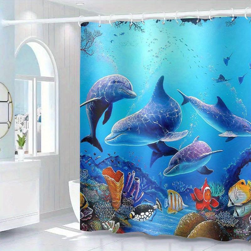 2D Flat, JIT1P Dolphin Pattern 2D Flat Shower Curtain, High-end Elegant Bathroom Curtain Shower Curtain, Shower Curtain Home Dec