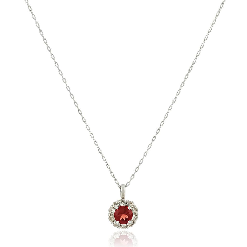 Platinum Diamond Necklace with Birthstone with Exclusive Box [D Collection] (0.1ct Diamond/0.1ct Garnet, January) D80-8812GA