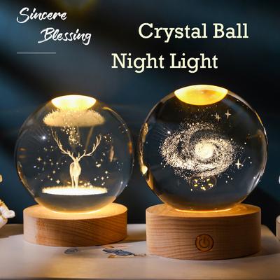 Sfera di cristallo 3D con ricarica USB con base Planetary Galaxy Night Light Regali di compleanno creativi Souvenir Decorazioni per la casa Ornamento