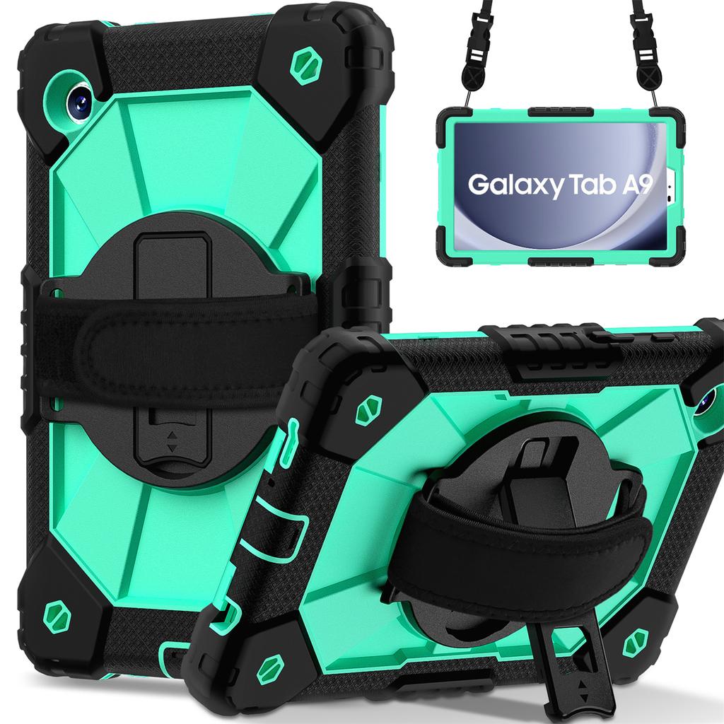Para Samsung Galaxy Tab A9 Samsung Galaxy Tab A9+ Alça de ombro Design 360° Rotação Suporte de proteção resistente Anti-knock Capa à prova de choque