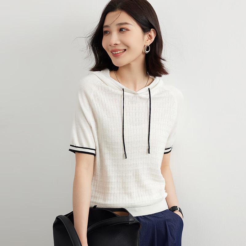 Wudao Tencel Silk Blend Jacquard Hooded Knit Top M
