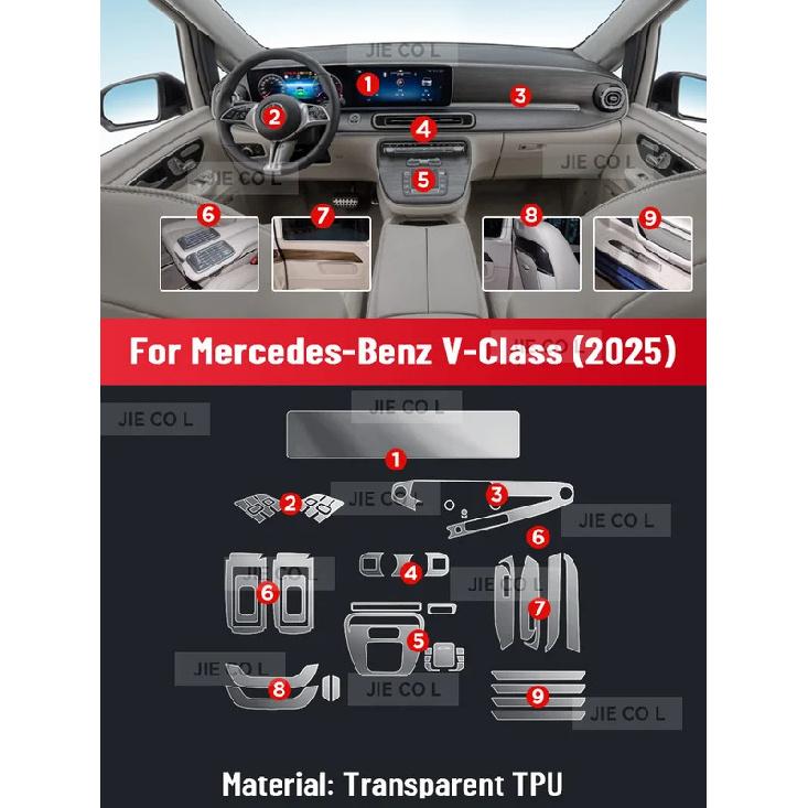 For Mercedes Benz V Class 2025 Anti-scratch Car Interior Center Console Media Dashboard Navigation TPU Protector Film