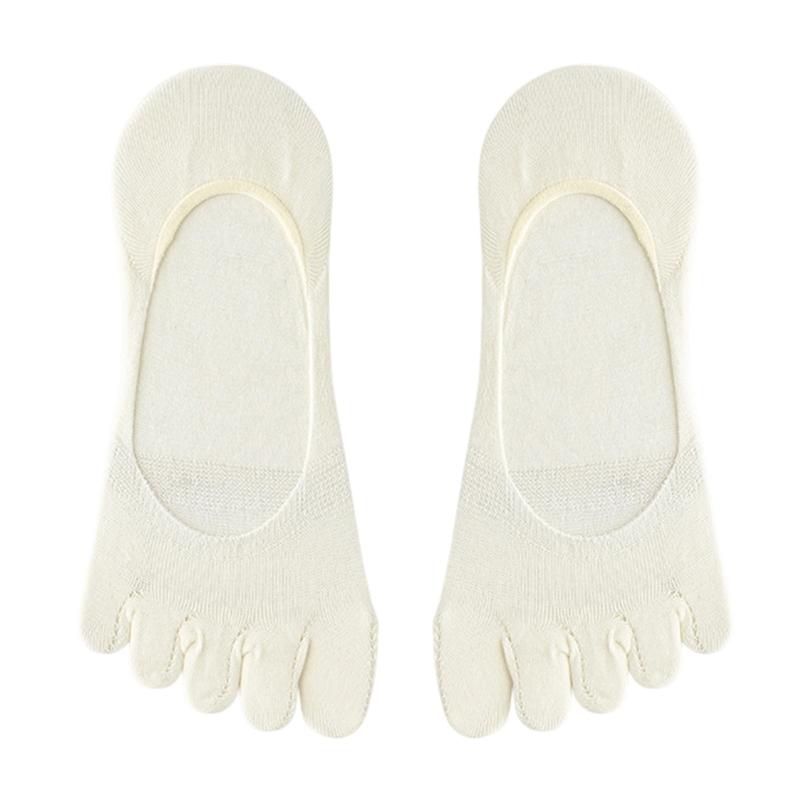Women's Split Toe No Show Socks Silicone Antislip Grip Breathable Cotton Five Finger Invisible Low Cut Boat Socks