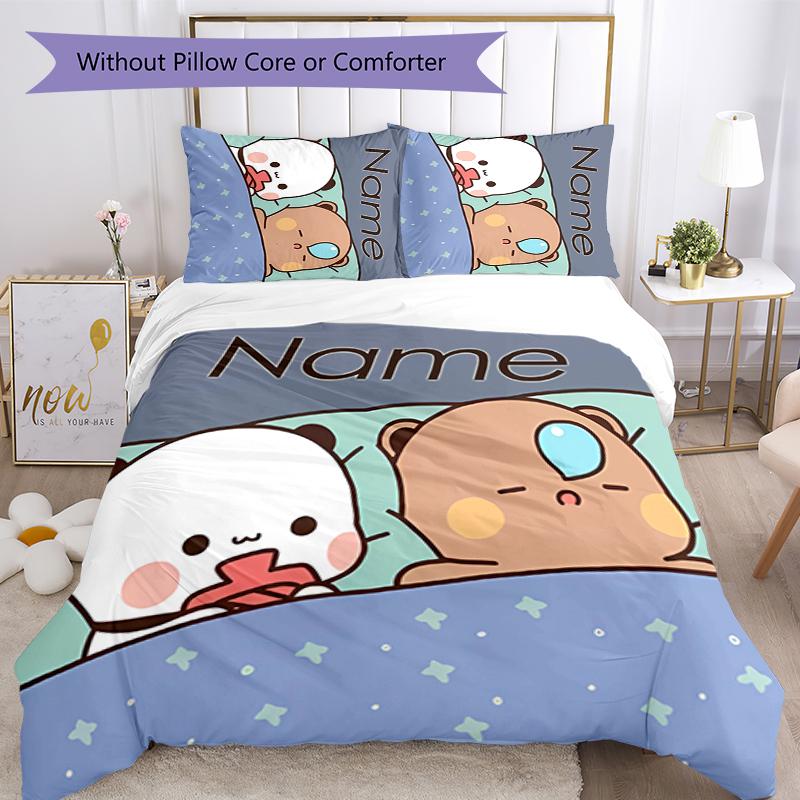 3pcs Custom Name Bubu and Dudu Bedding Set Duvet Cover Closure Includes 1 Duvet Cover & 2 Pillowcases for All Seasons Bedroom Decor