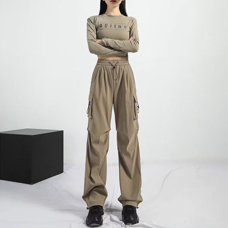 Women's Lightweight Gray High Waist Quick-Dry Sport Pants for Spring and Autumn