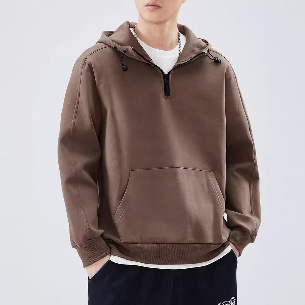Semi-zippered Turtleneck Sweater Men's Autumn Loose Pullover Hoodie Coat