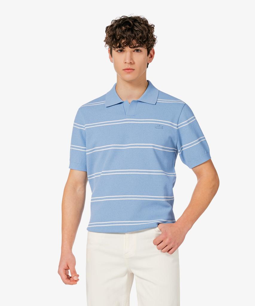 LACOSTE Men'S Open Collar Pinstripe Short Sleeve Sweater Polo Shirt Ph396E-56G Aey