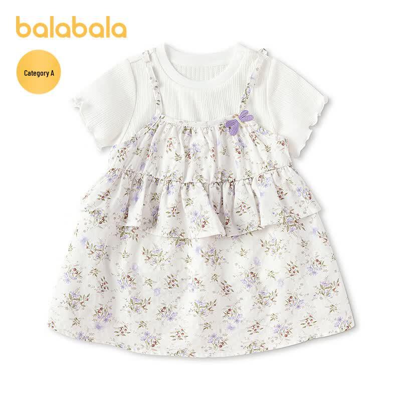 Balabala Baby Girls  Summer Suspender Dress & Top Set 90