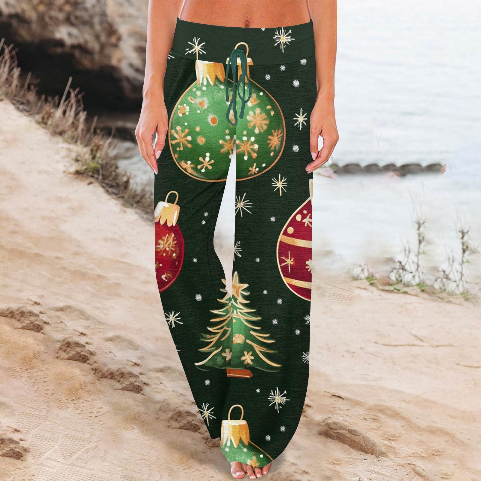 

Женские удобные брюки-слип с рождественским принтом, широкие брюки на шнурке, повседневные брюки M