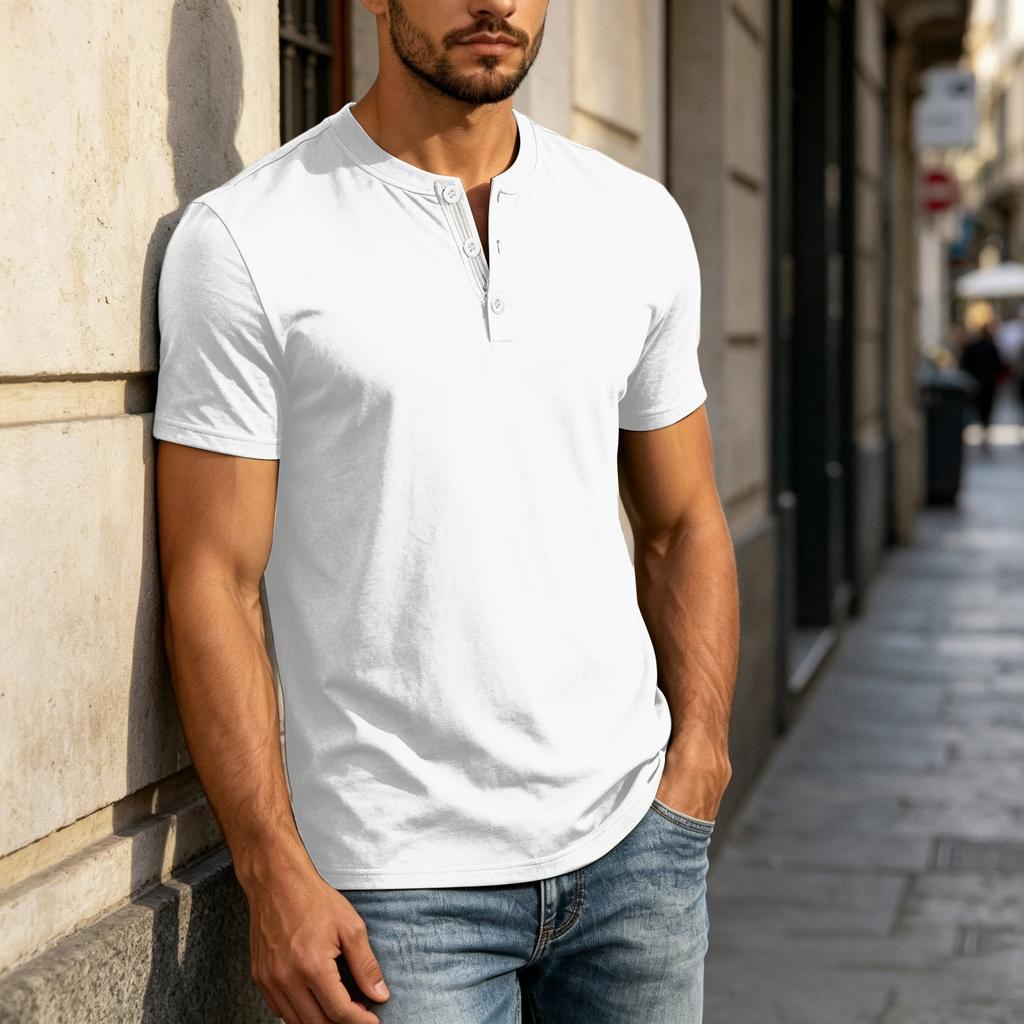 Men's Henley Neck Short Sleeve Shirt Casual Button Down Lightweight Breathable Cotton T Shirt for Everyday Wear